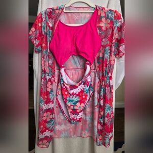 SHEIN Pink Floral Kids Swim Bikini Set